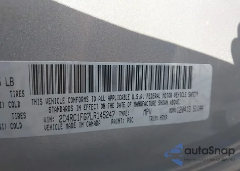 2020 Chrysler Pacifica Touring из США, поврежденный, VIN 2C4RC1FG7LR145247